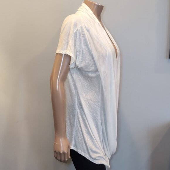 J MODE Draped Blouse Short Sleeve Crossover Semi Sheer Shawl Collar Plus Size - Picture 8 of 11